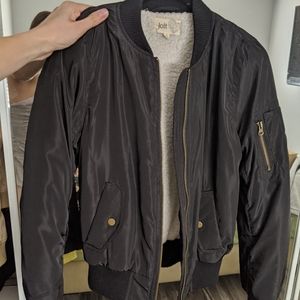 Fur lined black bomber jacket